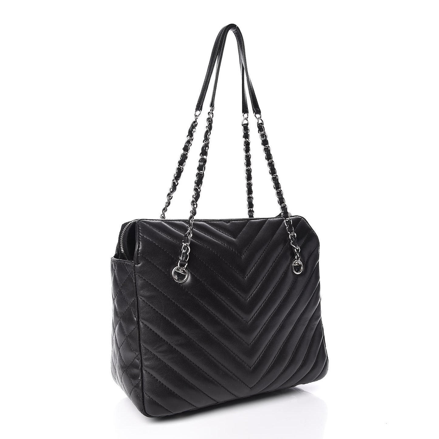 Lambskin Surpique Chevron Quilted Tote Black
