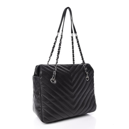 Chanel Lambskin Surpique Chevron Quilted Tote Black 3 of 14