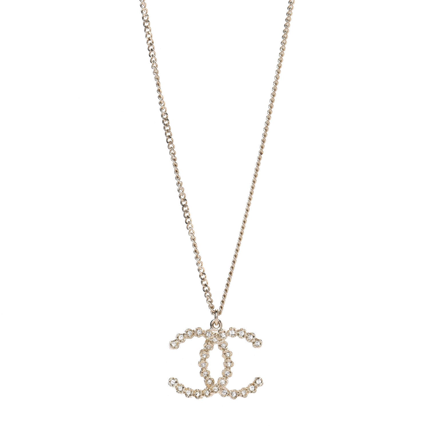 Chanel Crystal CC Pendant Necklace Gold 1 of 5