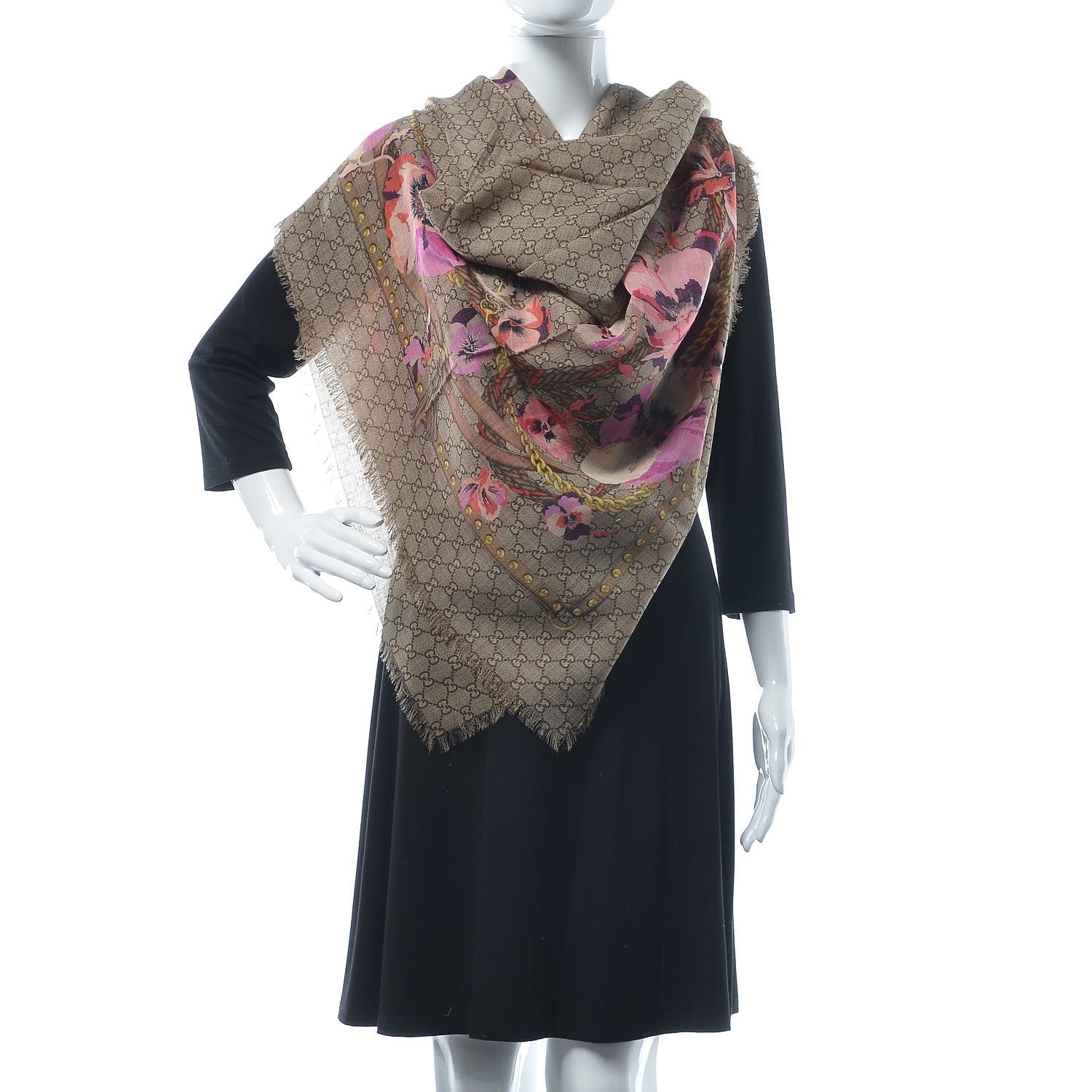 Gucci Wool Jacquard GG Monogram Big Panshie Fringe Shawl Roseate Beige 2 of 4