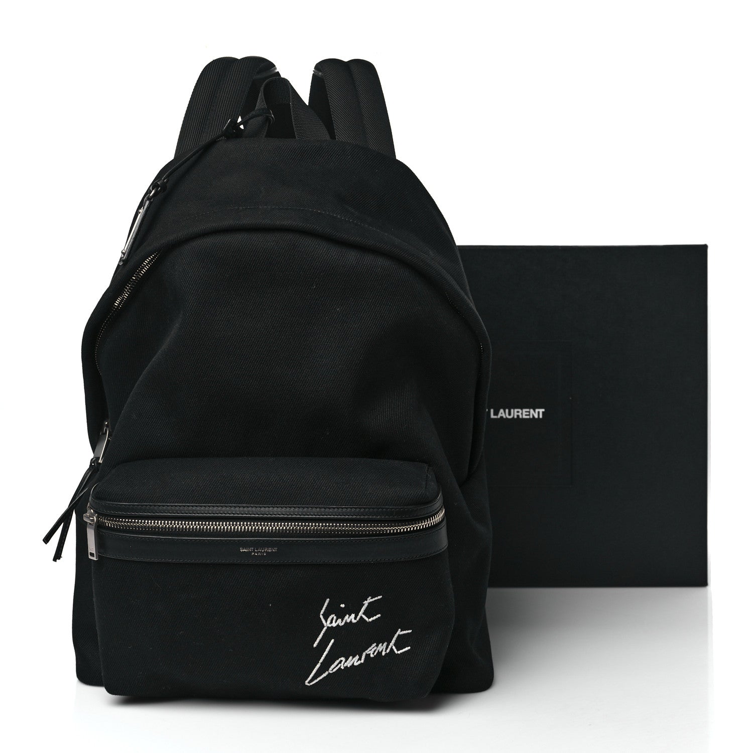 Saint Laurent Canvas Signature Embroidered City Backpack Black 8 of 8