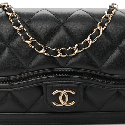 Chanel Lambskin Patent Calfskin Quilted Flap Phone Holder With Chain Black 9 of 11