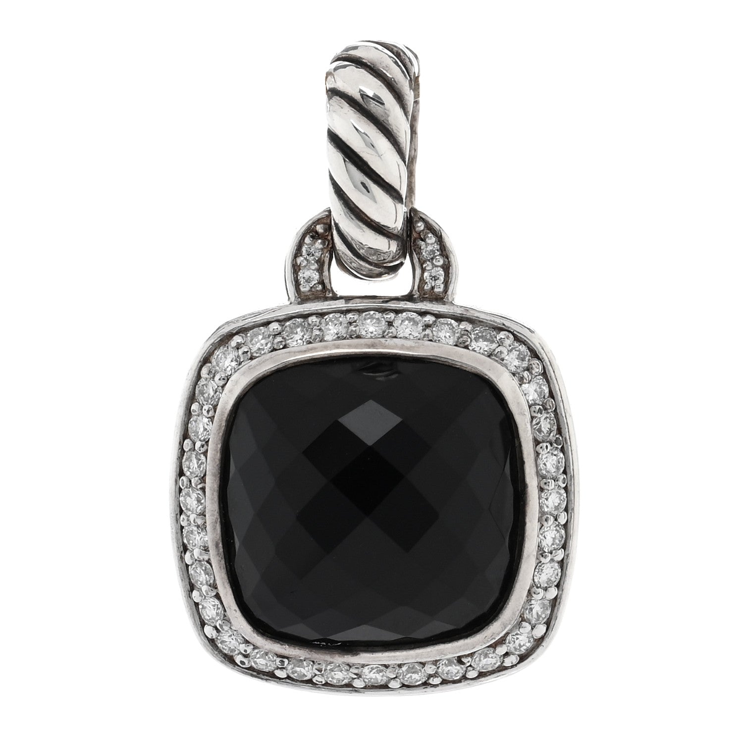 David Yurman Sterling Silver Diamond Black Onyx 11mm Albion Enhancer Pendant 1 of 3