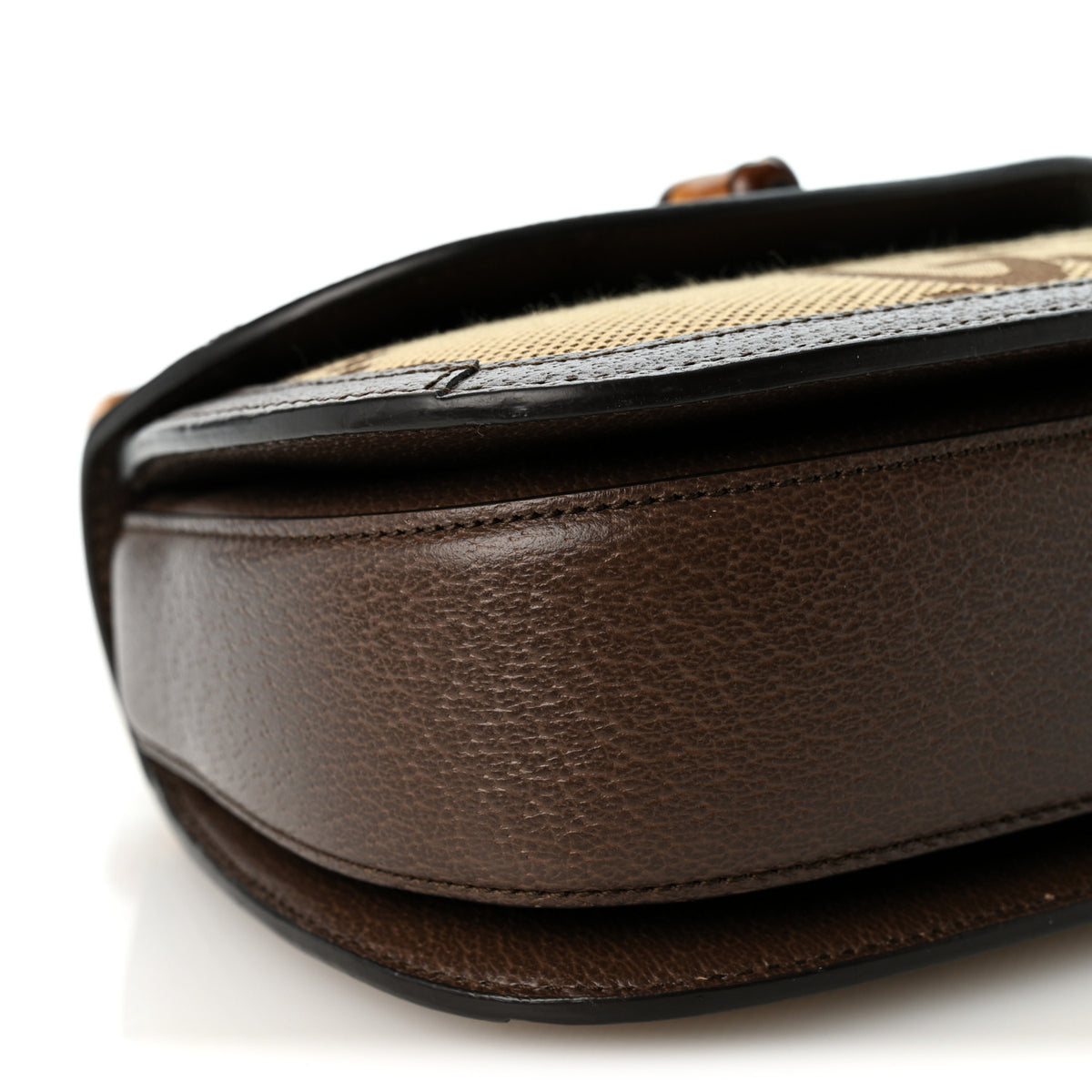 Monogram Jumbo GG Textured Dollar Calfskin Web Small Bamboo 1947 Top Handle Bag Camel Ebony New Acero