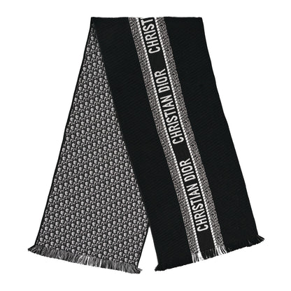 Christian Dior Cashmere Oblique Fringed Scarf Navy 2 of 4