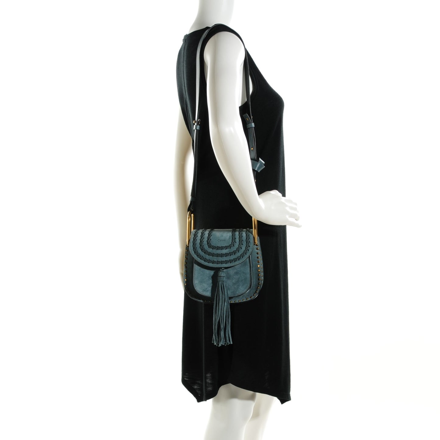Suede Calfskin Braided Mini Hudson Shoulder Bag Cloudy Blue