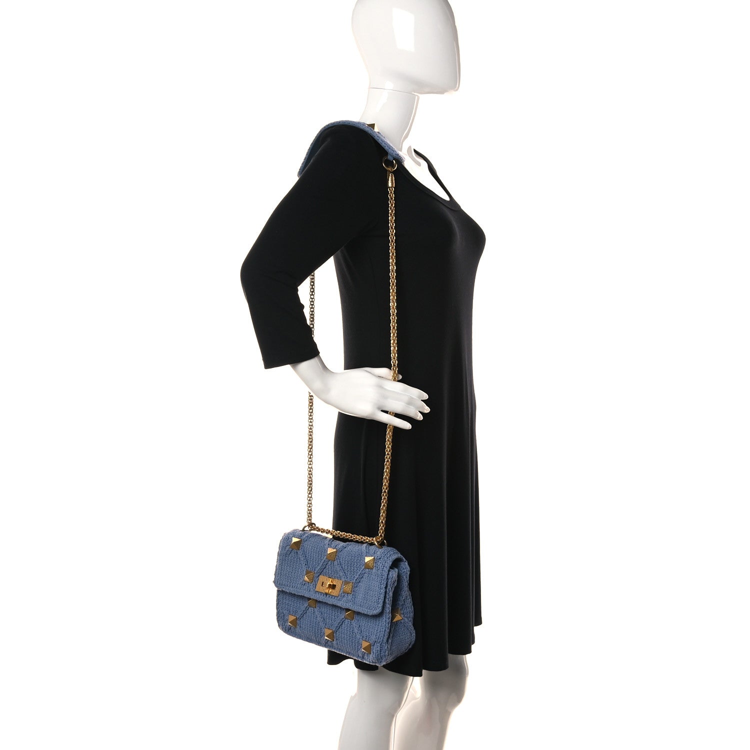 Valentino Garavani Knit Medium Roman Stud Shoulder Bag Niagara 2 of 14