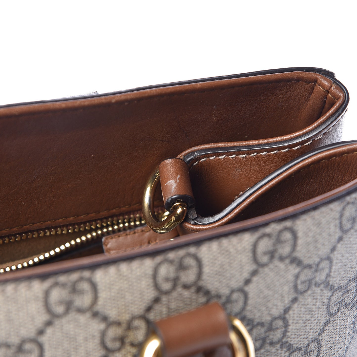 GG Supreme Monogram Moon Calfskin Top Handle Tote Bag Beige Ebony Tuscany