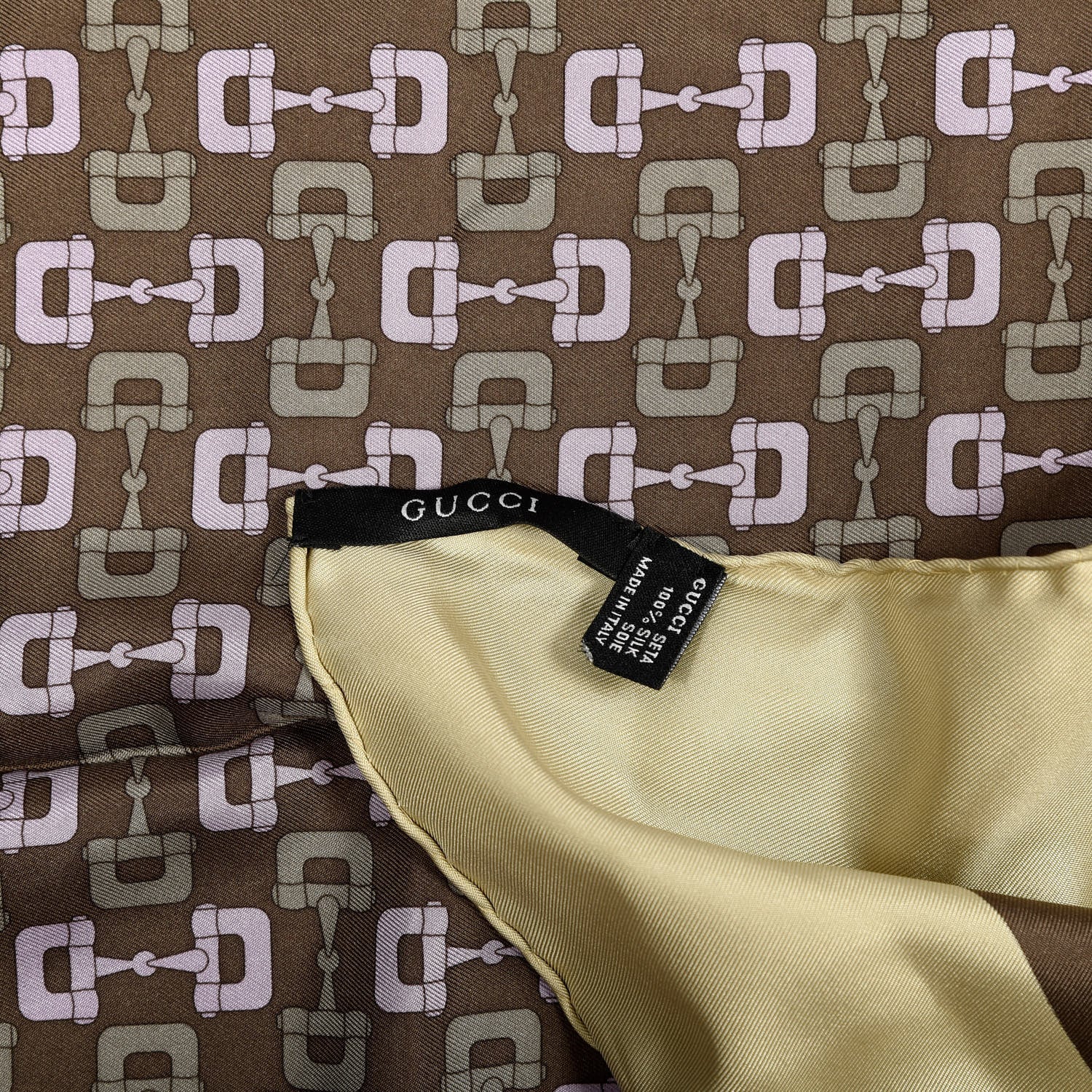Gucci Silk Horsebit Square Scarf Ivory Brown 3 of 3