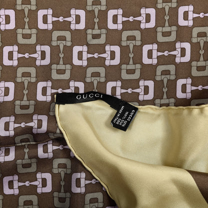 Gucci Silk Horsebit Square Scarf Ivory Brown 3 of 3