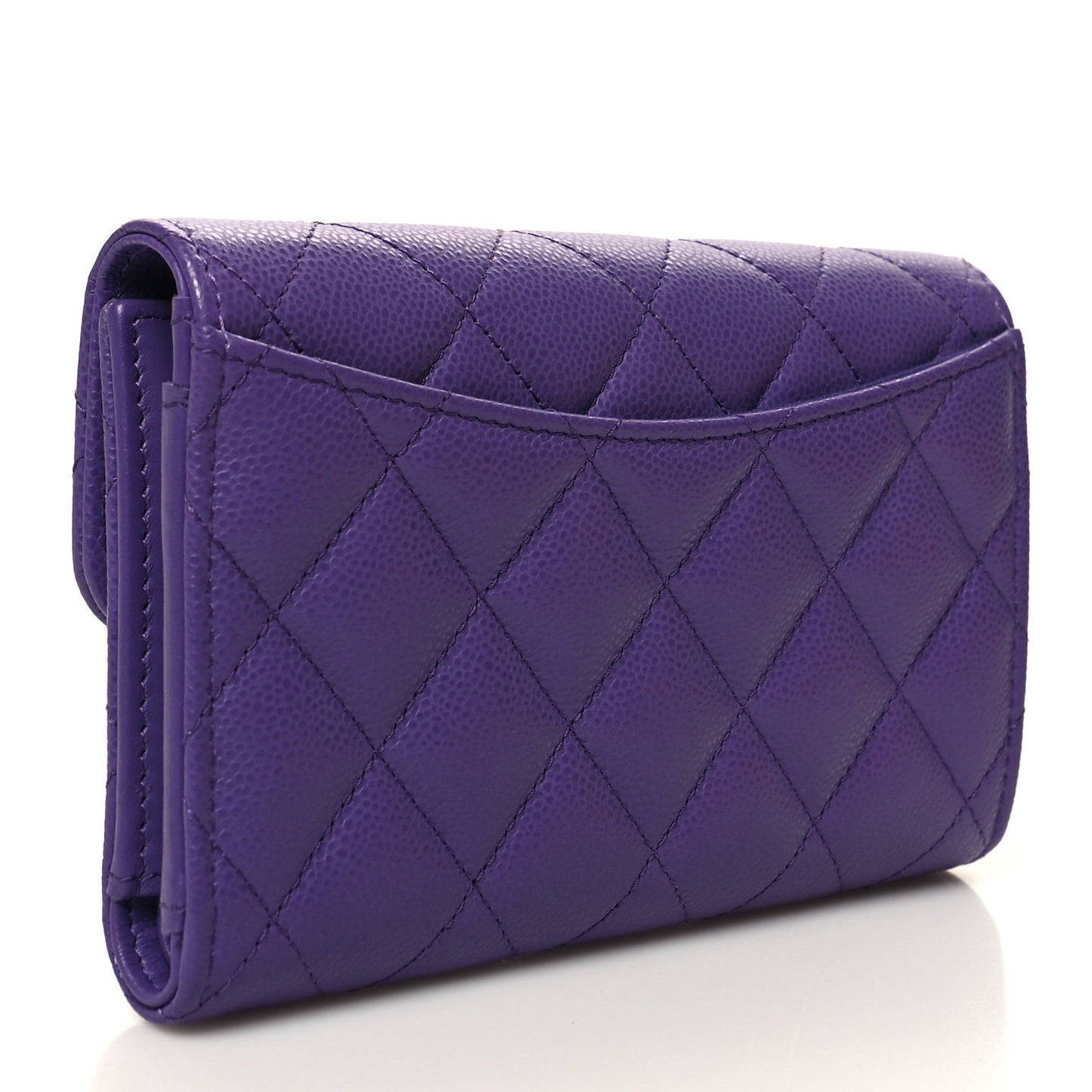 Caviar Quilted Medium Flap Wallet Purple