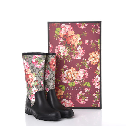 Gucci GG Supreme Monogram Blooms Flat Rubber Boots 39 Beige Multicolor 10 of 10