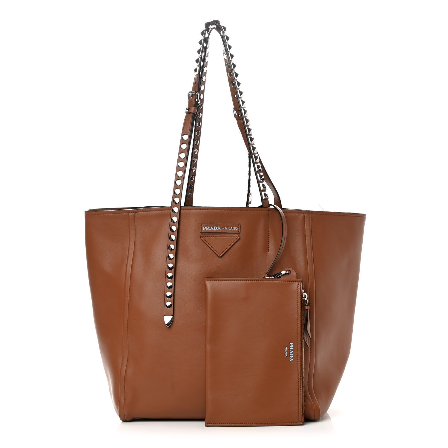 Prada Grace Lux Studded Large Concept Shopper Tote Cognac 1 of 13