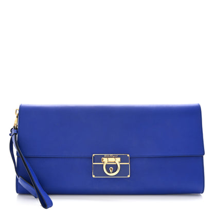 Salvatore Ferragamo Nuage Calfskin Afef Lock Story Gancini Clutch Blue 1 of 7