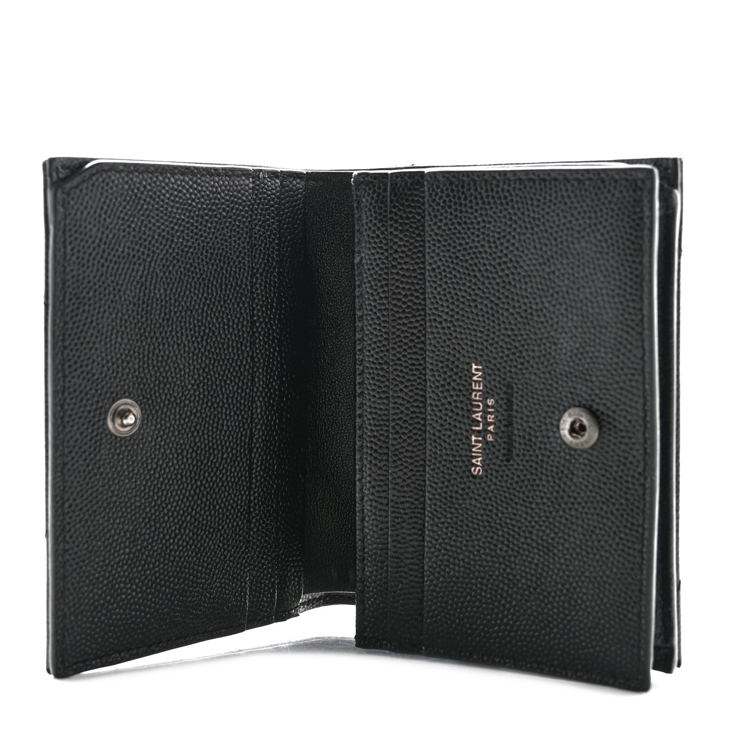 Saint Laurent Grain De Poudre Matelasse Chevron Monochrome Monogram Flap Card Case Black 5 of 10