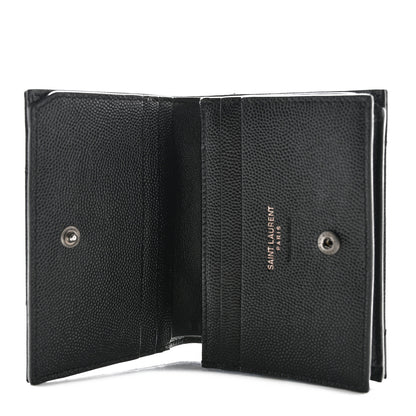 Saint Laurent Grain De Poudre Matelasse Chevron Monochrome Monogram Flap Card Case Black 5 of 10