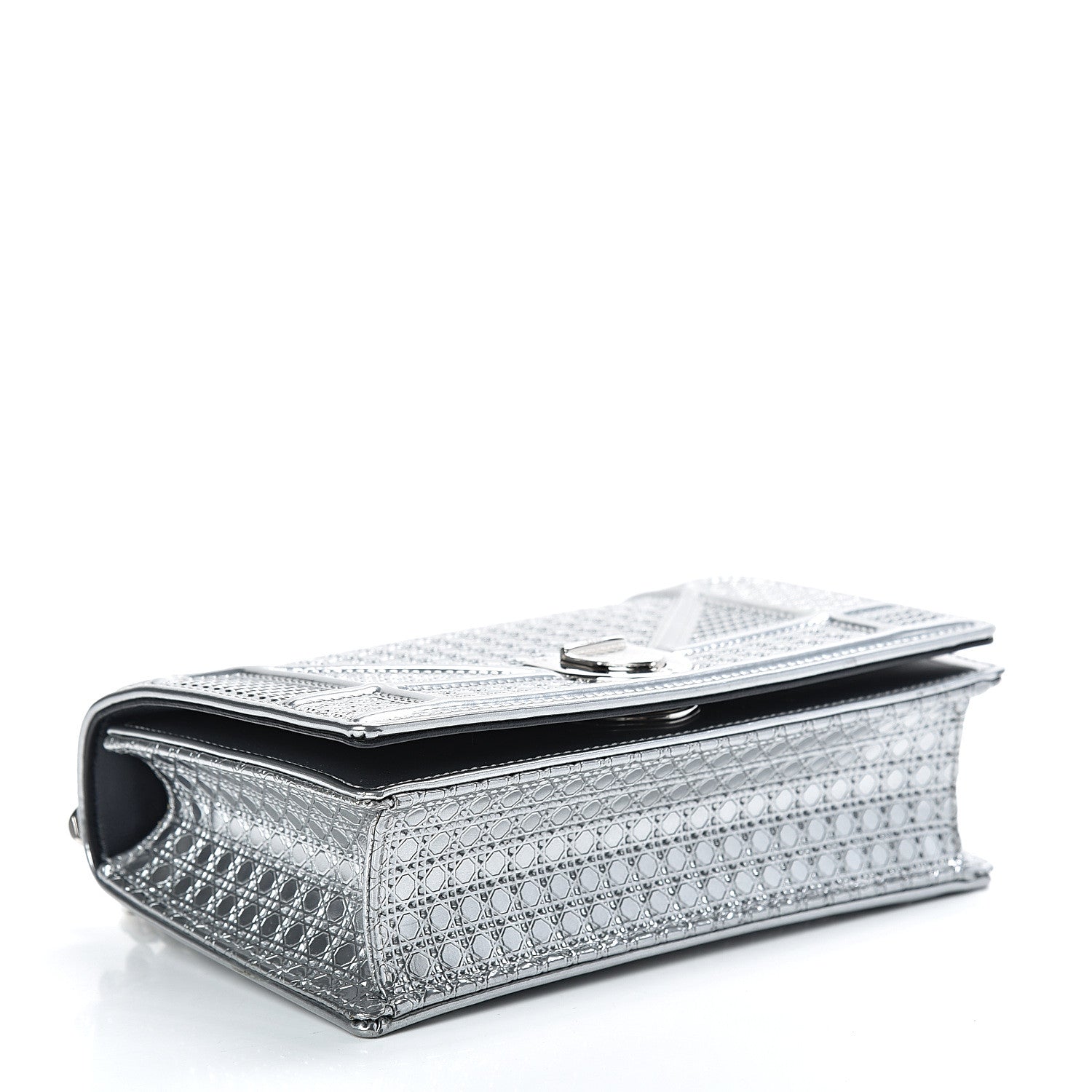 Christian Dior Metallic Patent Micro-Cannage Mini Diorama Flap Bag Silver 4 of 12