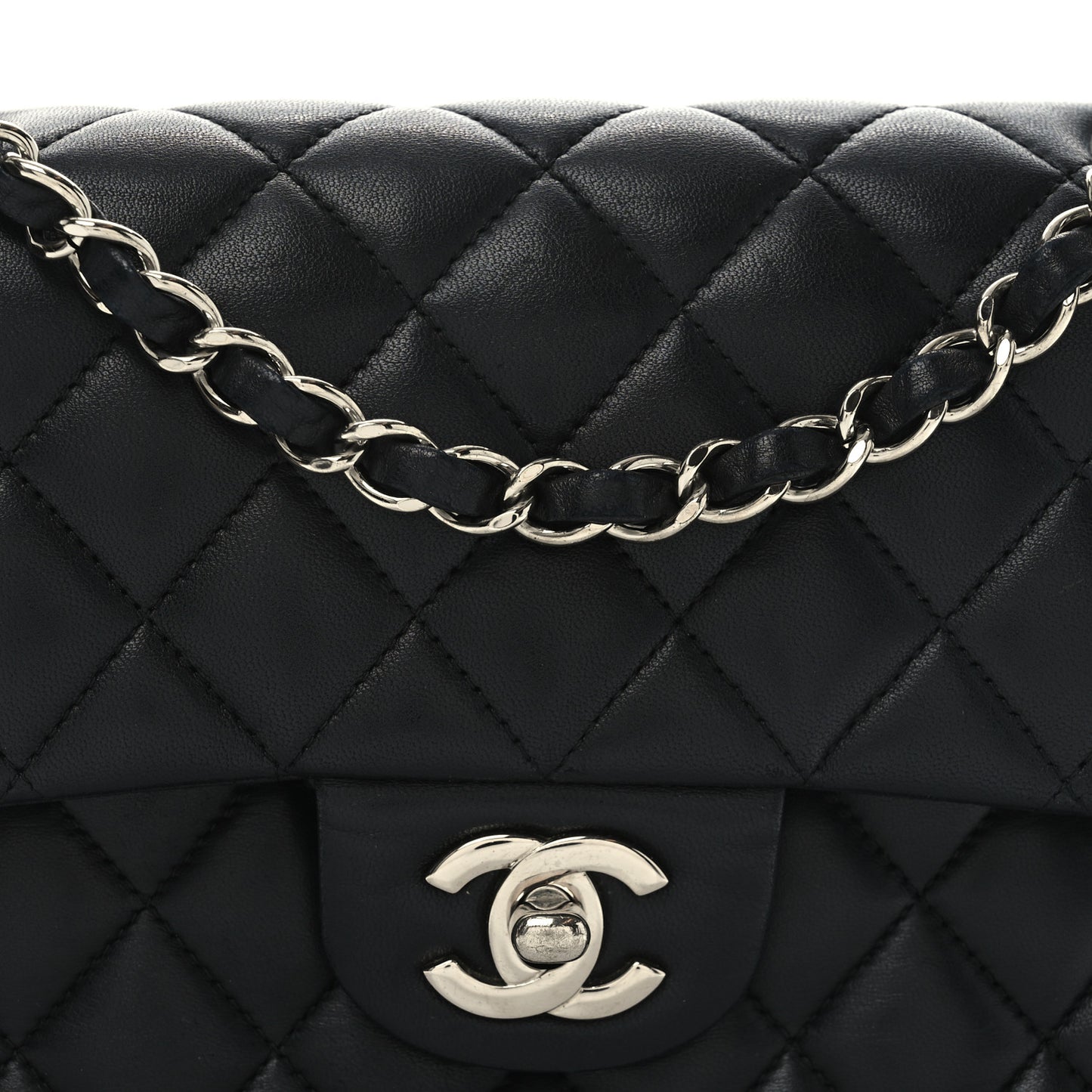 Lambskin Quilted Small Double Flap Black