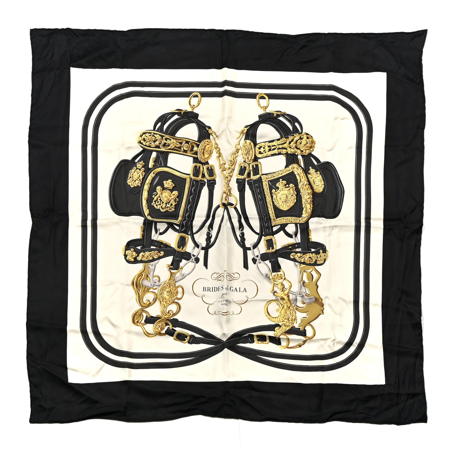 Silk Brides De Gala Scarf 90 Black Creme Gold