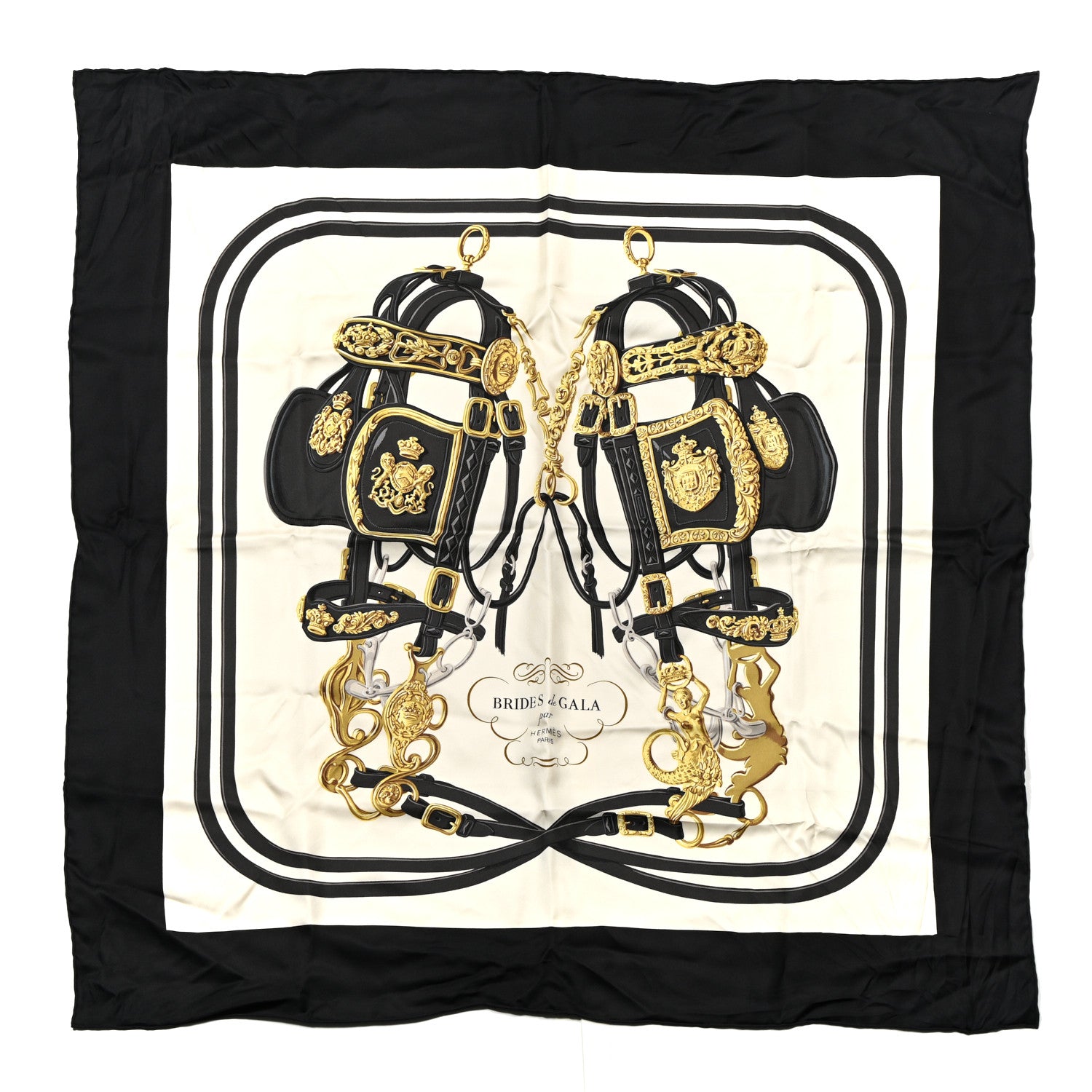 Hermes Silk Brides De Gala Scarf 90 Black Creme Gold 1 of 3