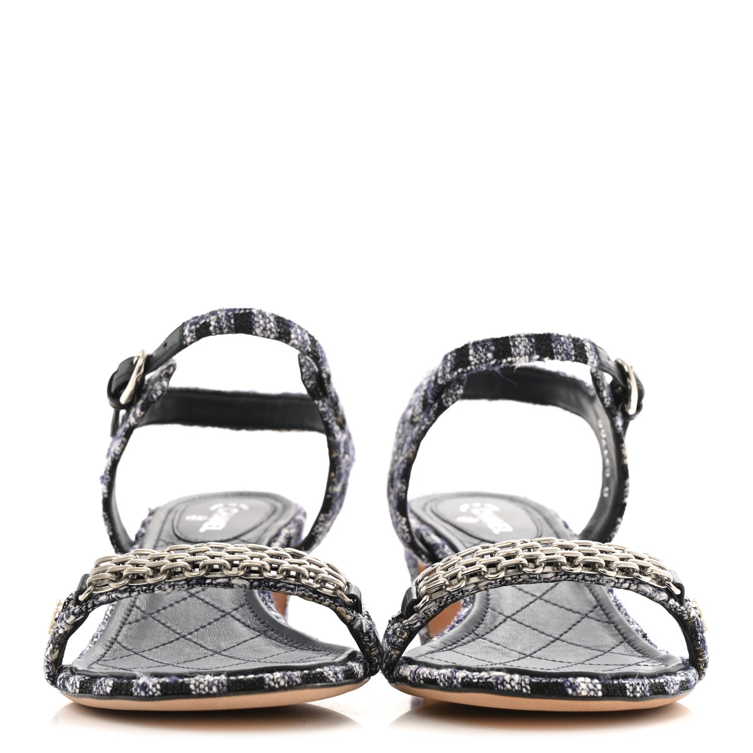 Chanel Tweed CC Chain Sandals 39 Navy Black 3 of 15