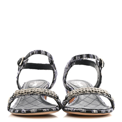 Chanel Tweed CC Chain Sandals 39 Navy Black 3 of 15