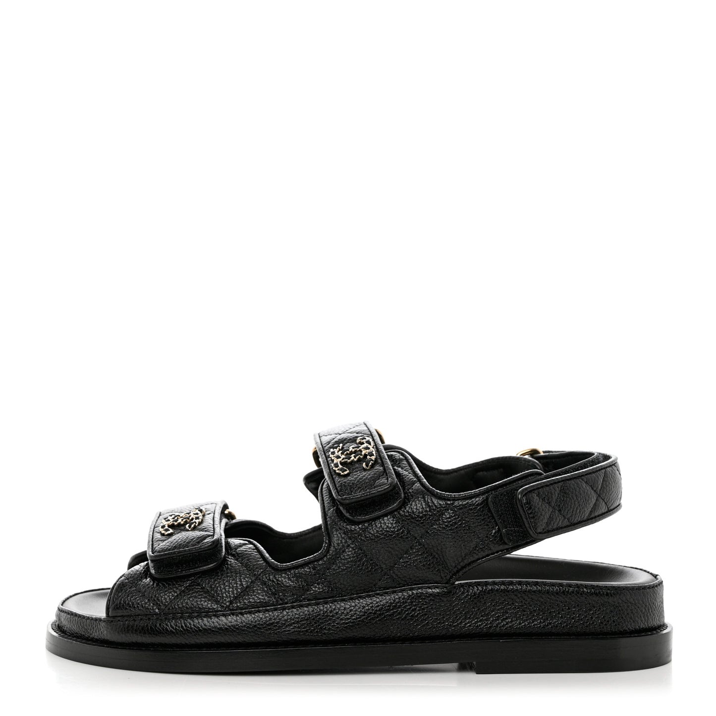Grained Calfskin Velcro Dad Sandals 36 Black