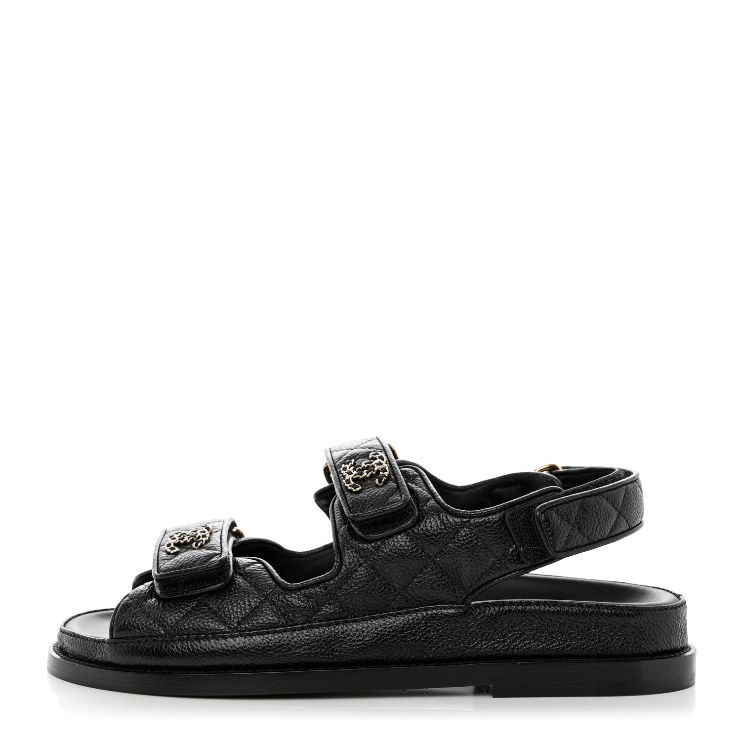 Chanel Grained Calfskin Velcro Dad Sandals 36 Black 1 of 9