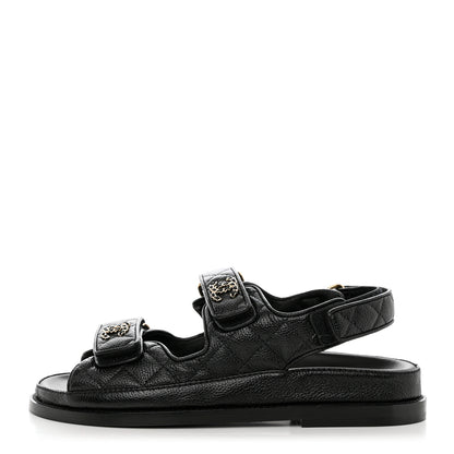 Chanel Grained Calfskin Velcro Dad Sandals 36 Black 1 of 9