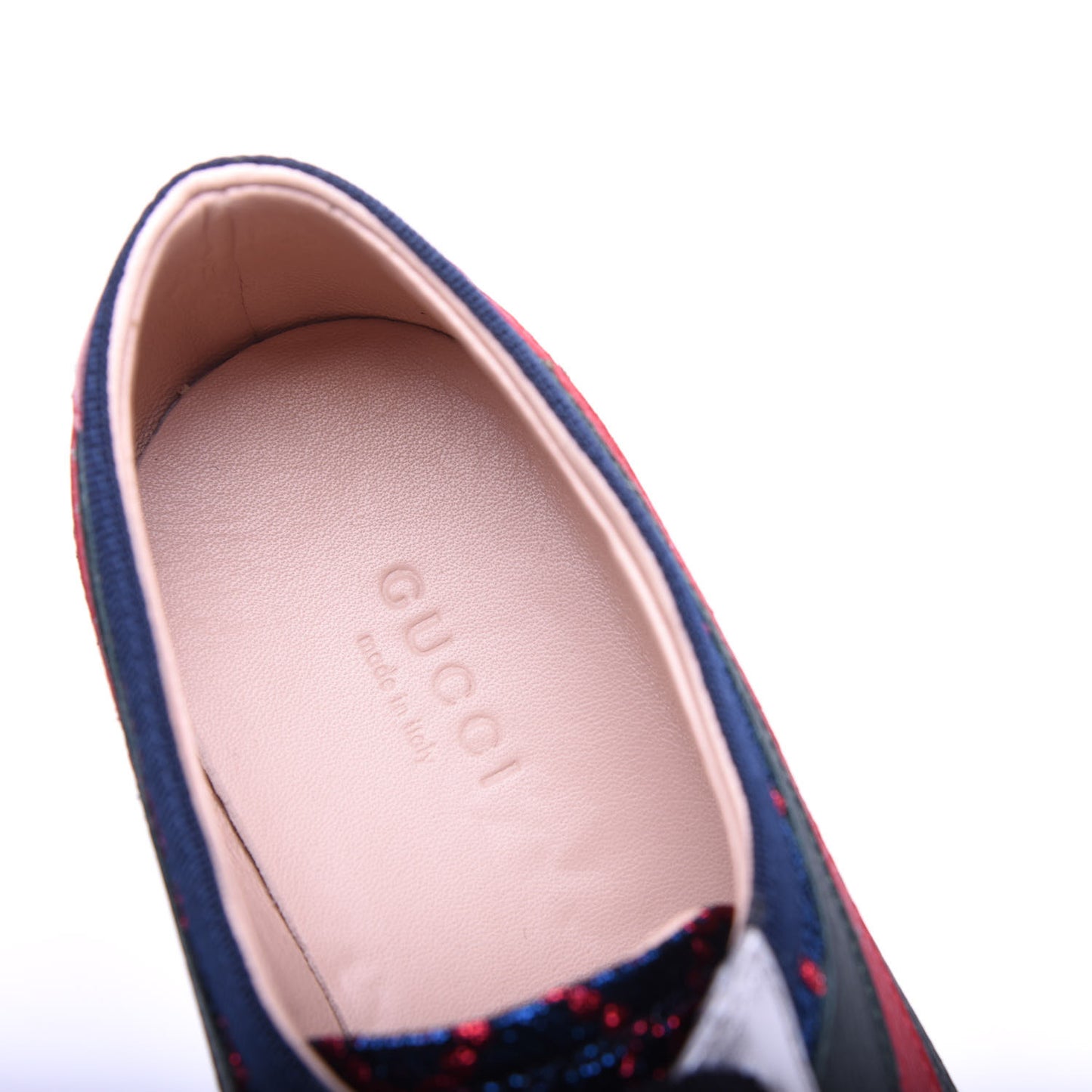 Lurex Calfskin Web GG Monogram Womens Falacer Sneakers 37 Iridescent Blue Iridescent Red Silver