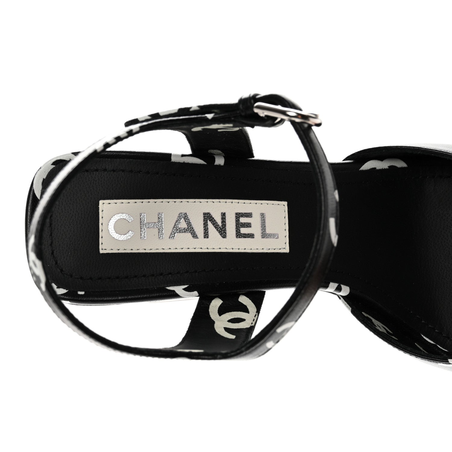 Chanel Printed Lambskin CC Sandals 38 Black White 7 of 12