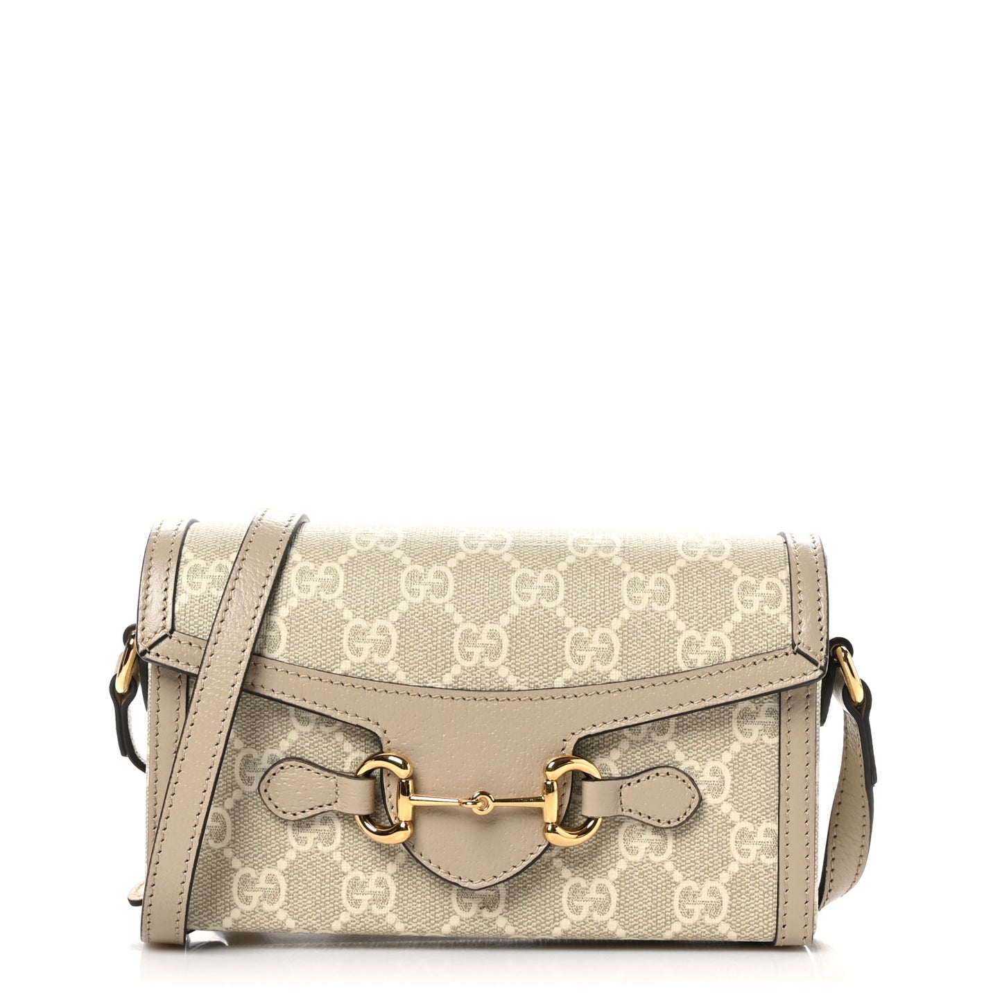 GG Supreme Monogram Textured Dollar Calfskin Mini Horsebit 1955 Shoulder Bag Beige Mystic White Oatmeal