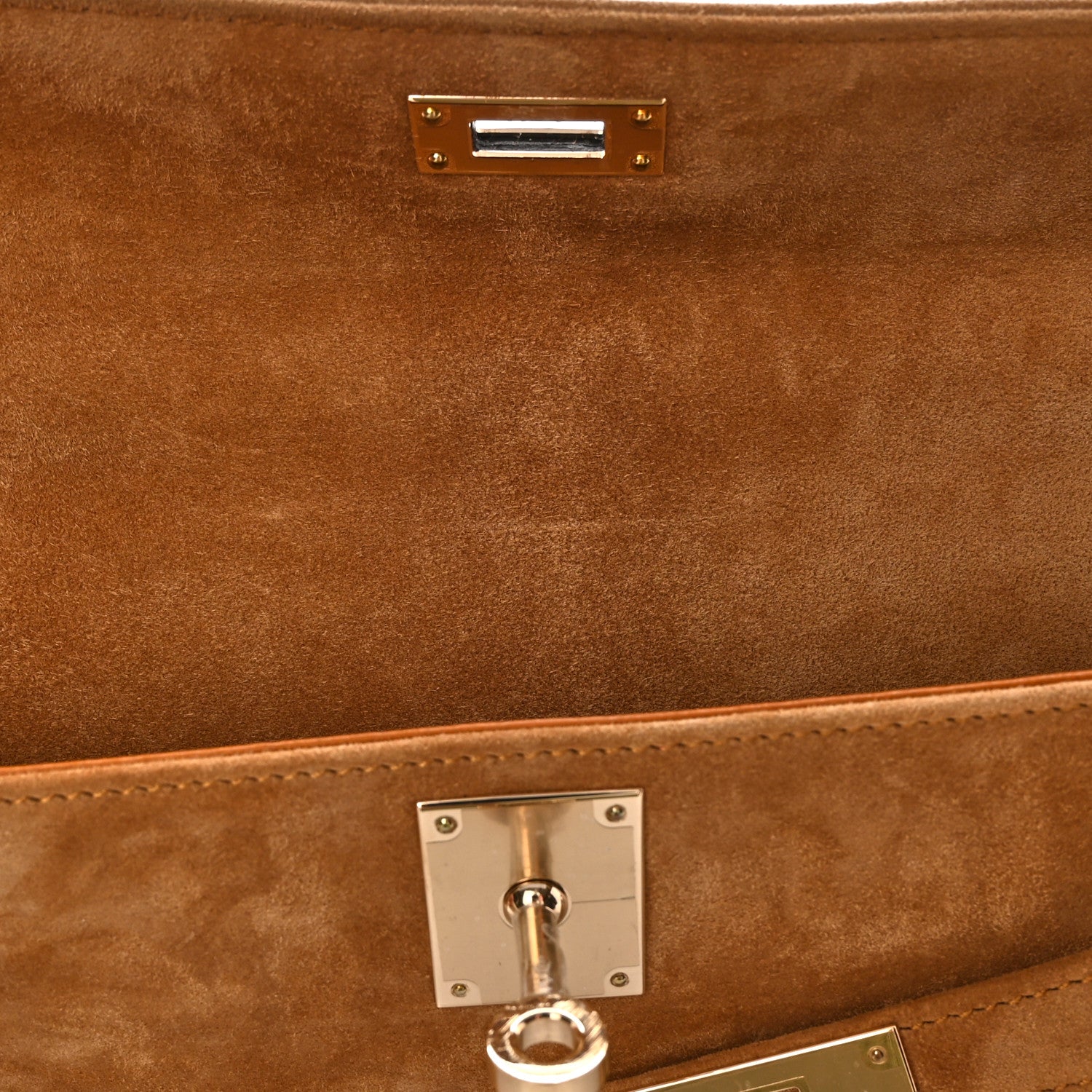 Hermes Veau Doblis Suede Kelly Cut Clutch Pochette Ocre 8 of 11