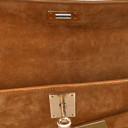 Hermes Veau Doblis Suede Kelly Cut Clutch Pochette Ocre 8 of 11