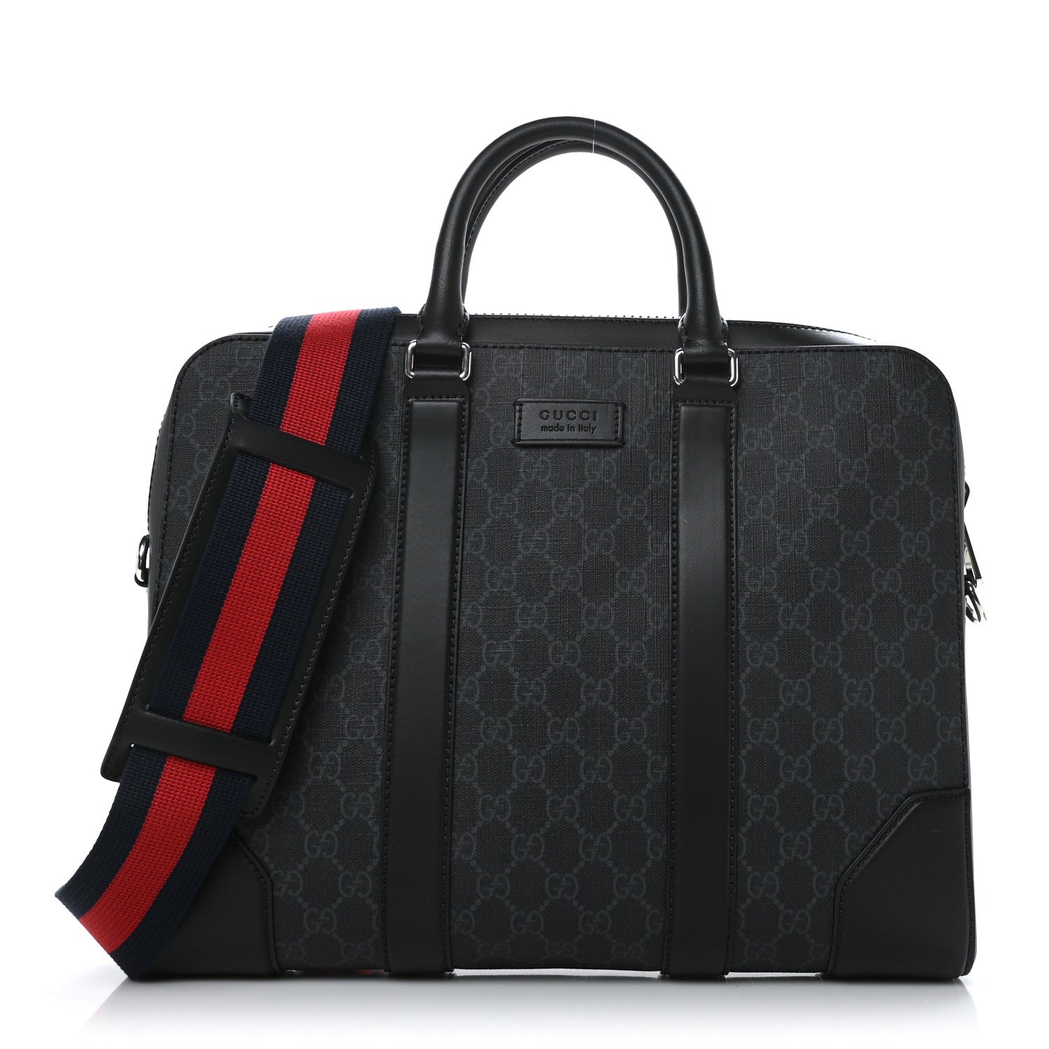 Gucci GG Supreme Monogram Appia Calfskin Web Briefcase Black 1 of 8