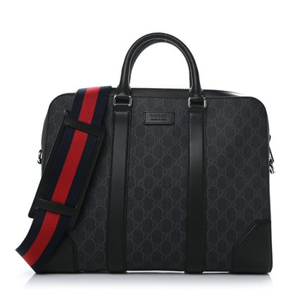 Gucci GG Supreme Monogram Appia Calfskin Web Briefcase Black 1 of 8