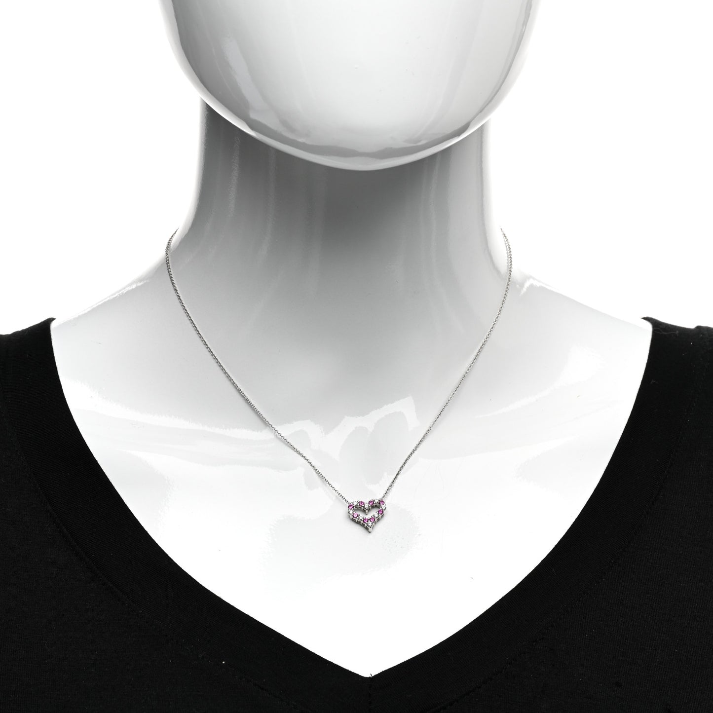 Platinum Diamond Pink Sapphire Mini Heart Pendant Necklace