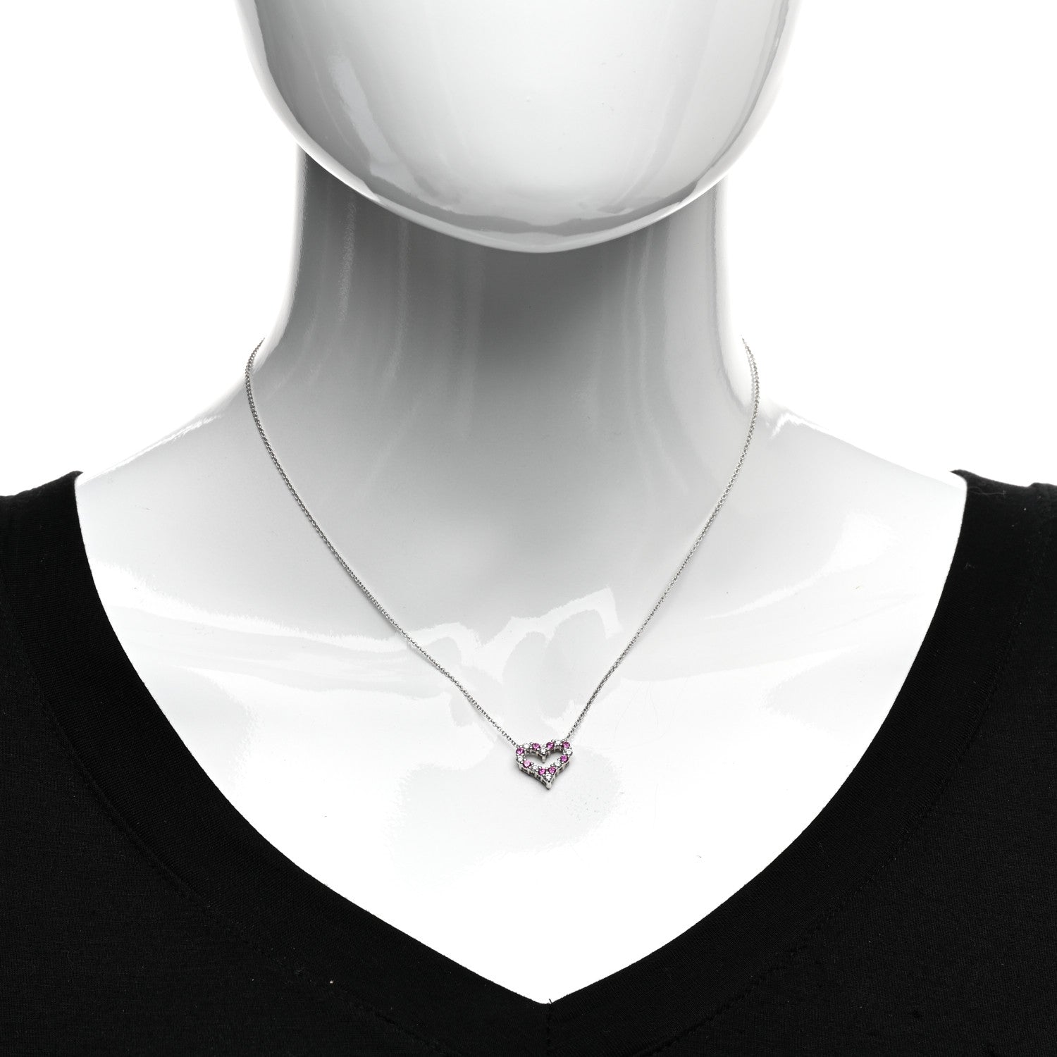 Tiffany Platinum Diamond Pink Sapphire Mini Heart Pendant Necklace 2 of 5