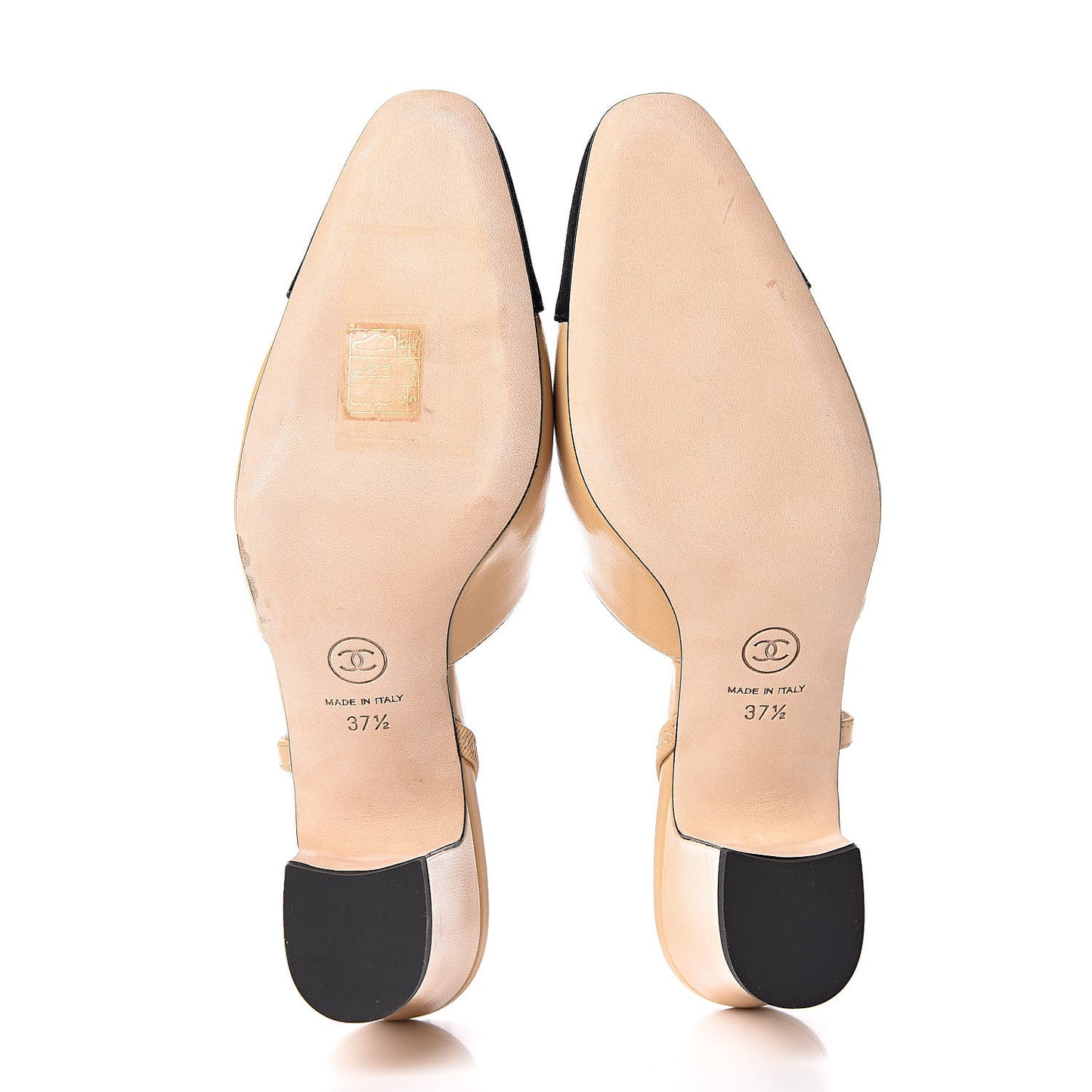 Goatskin Grosgrain Cap Toe CC Slingback Pumps 37.5 Beige Black