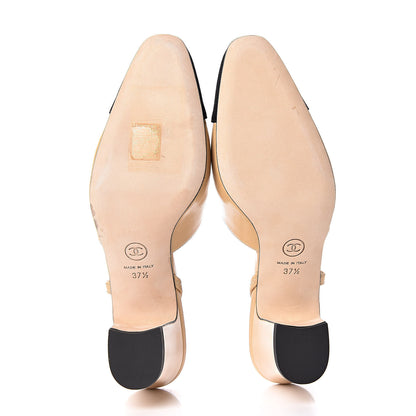 Chanel Goatskin Grosgrain Cap Toe CC Slingback Pumps 37.5 Beige Black 5 of 10