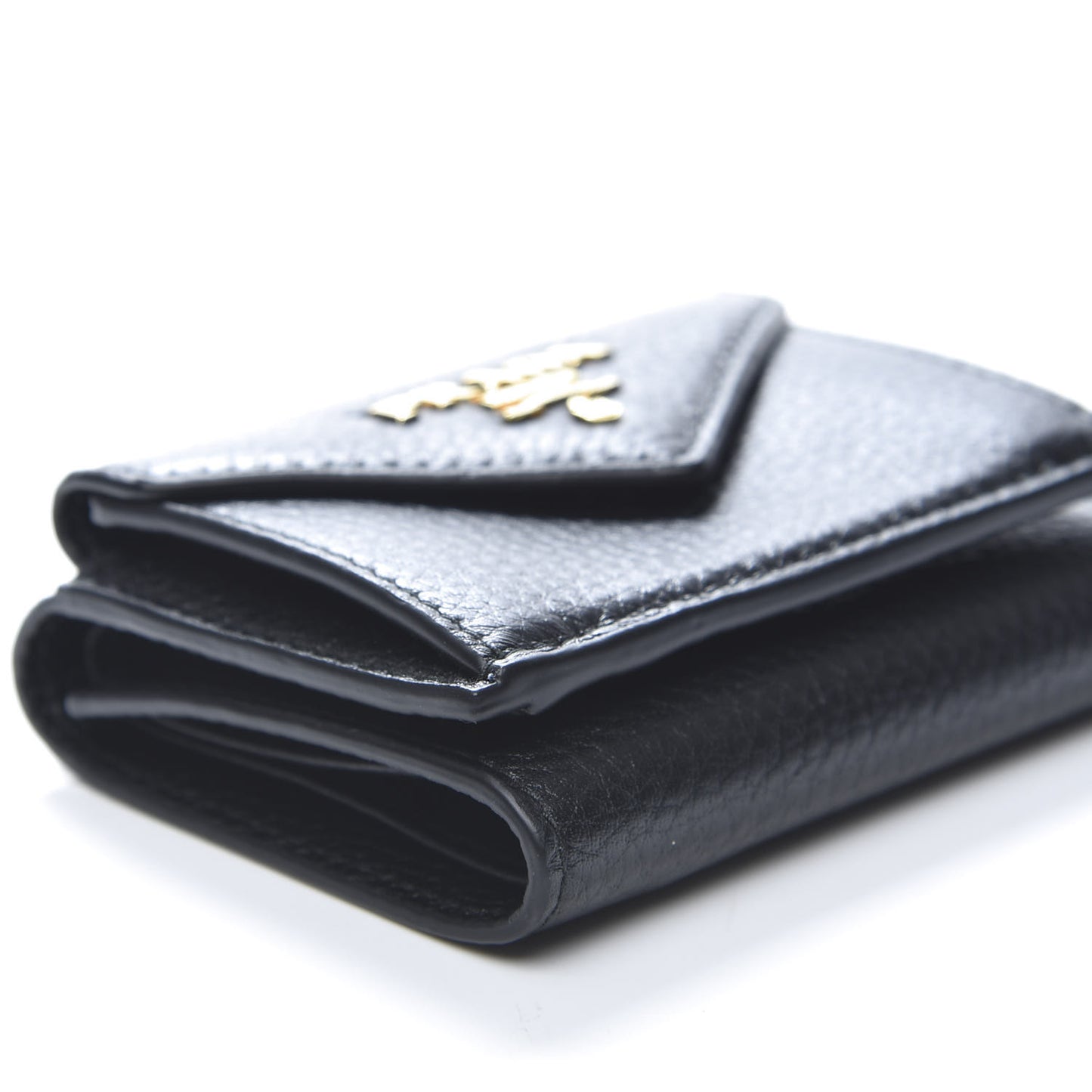 Vitello Grain Small Tri-Fold Wallet Black