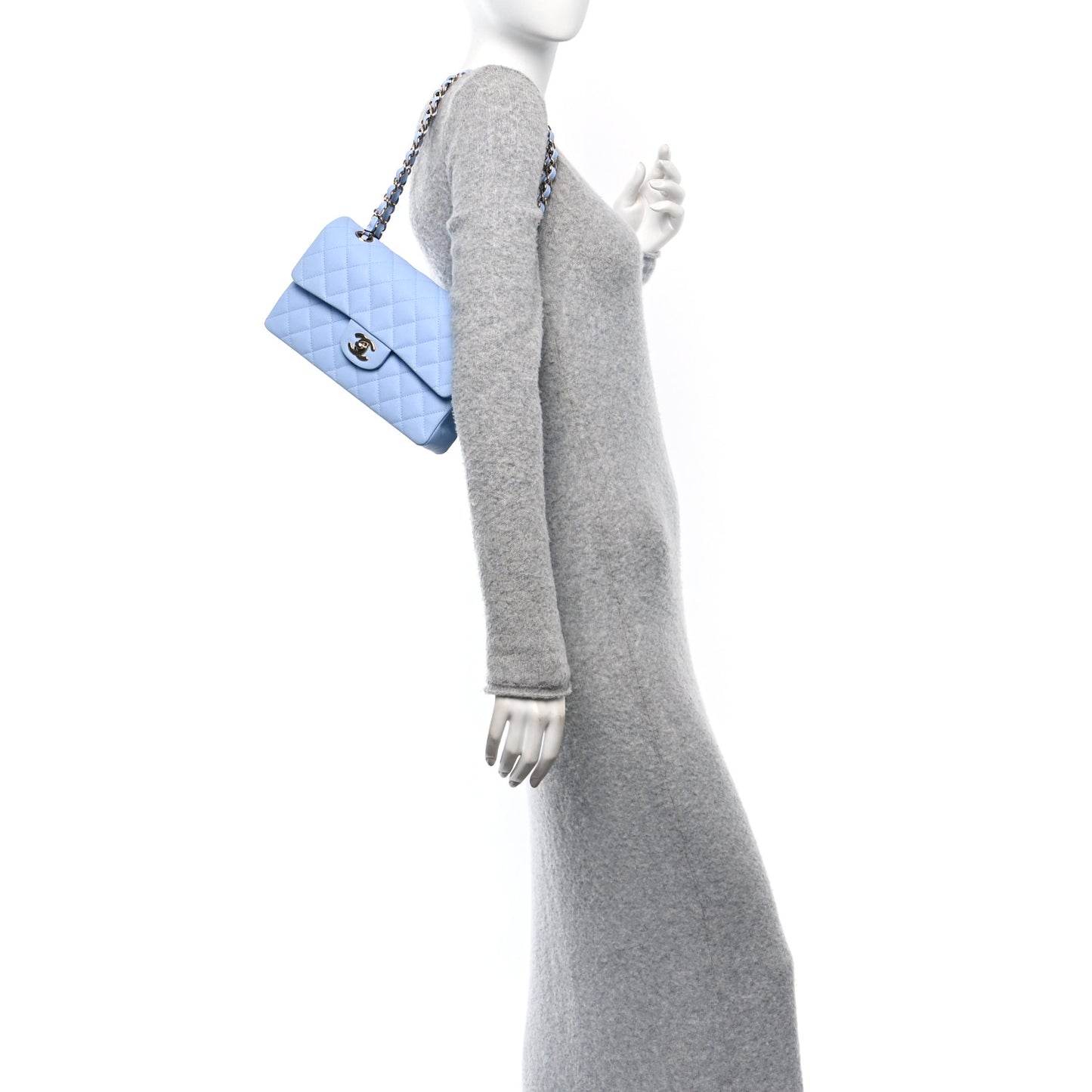 Caviar Quilted Small Double Flap Light Blue