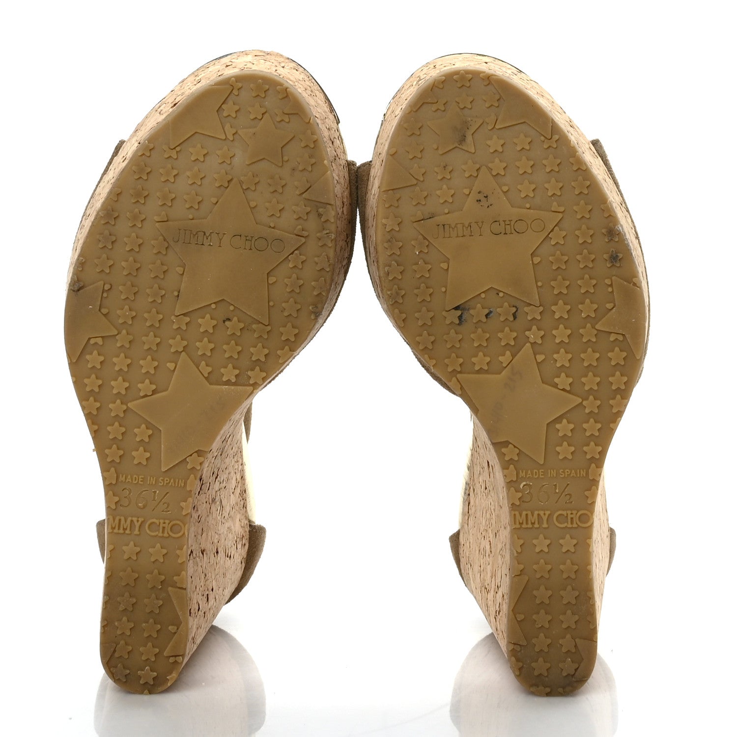 Jimmy Choo Suede Peep-Toe Cork Wedge Sandal 36.5 Beige 5 of 8