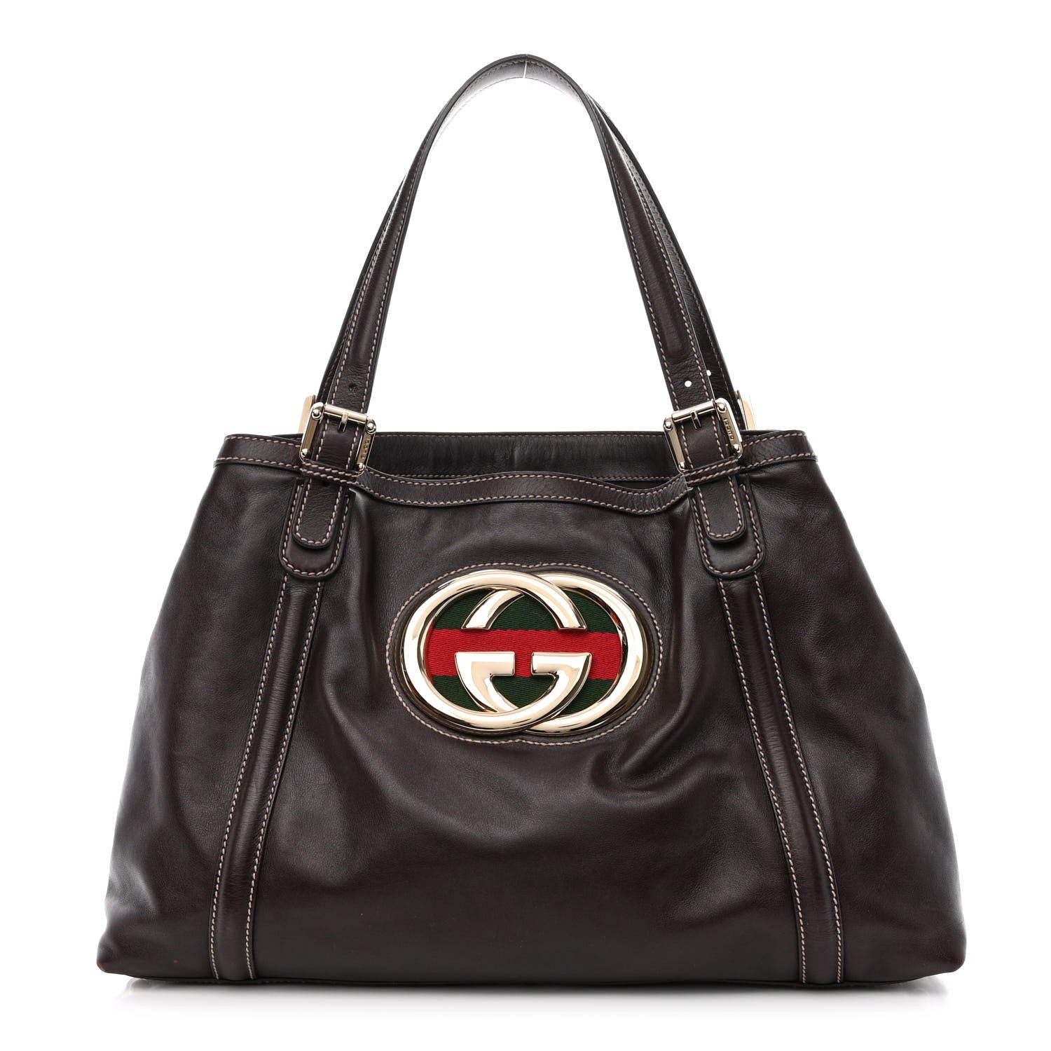 Gucci Calfskin Medium Britt Tote Dark Brown 1 of 10