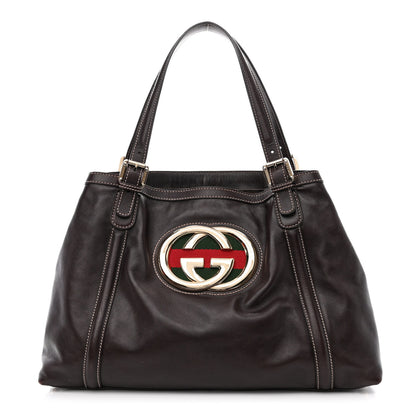 Gucci Calfskin Medium Britt Tote Dark Brown 1 of 10