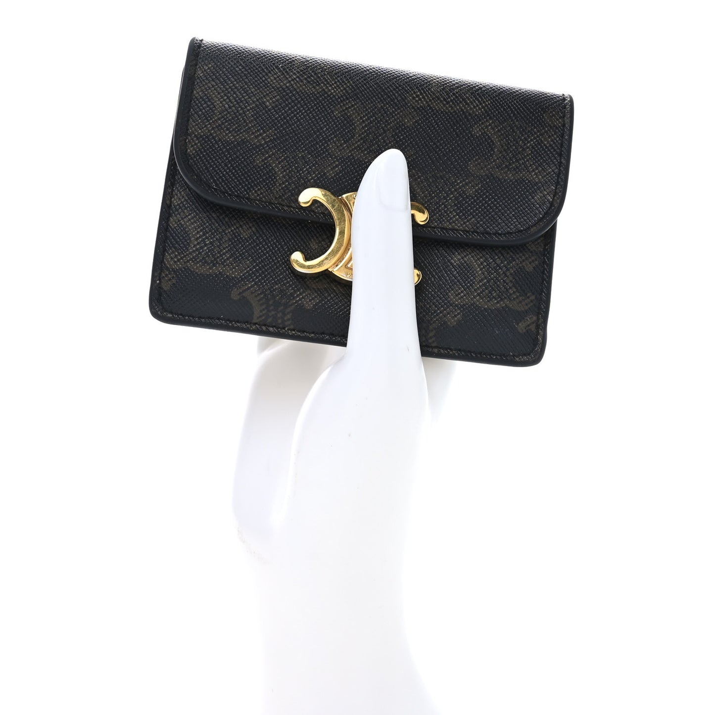Triomphe Canvas Calfskin Flap Card Holder Tan