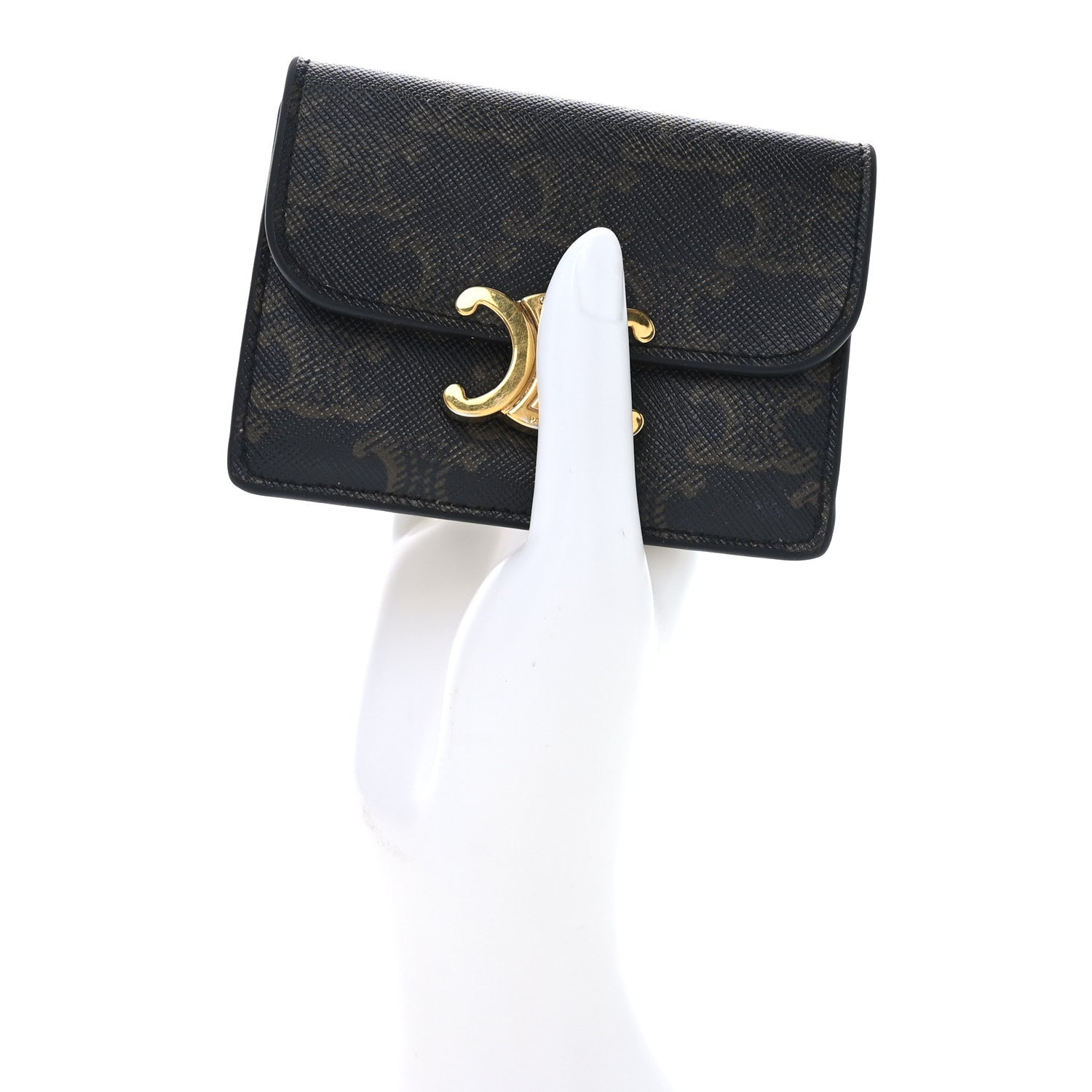 Celine Triomphe Canvas Calfskin Flap Card Holder Tan 2 of 7