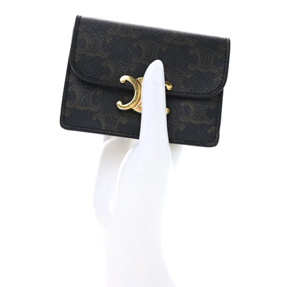Celine Triomphe Canvas Calfskin Flap Card Holder Tan 2 of 7