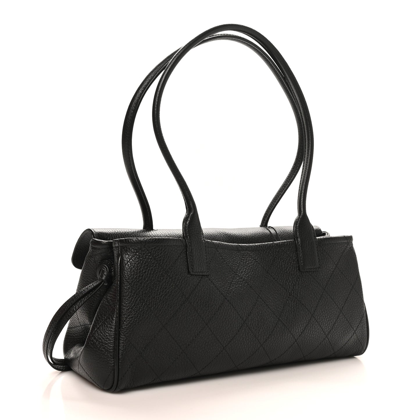 Grained Calfskin Stitched Urban Essentials Small Shopping Bag Black