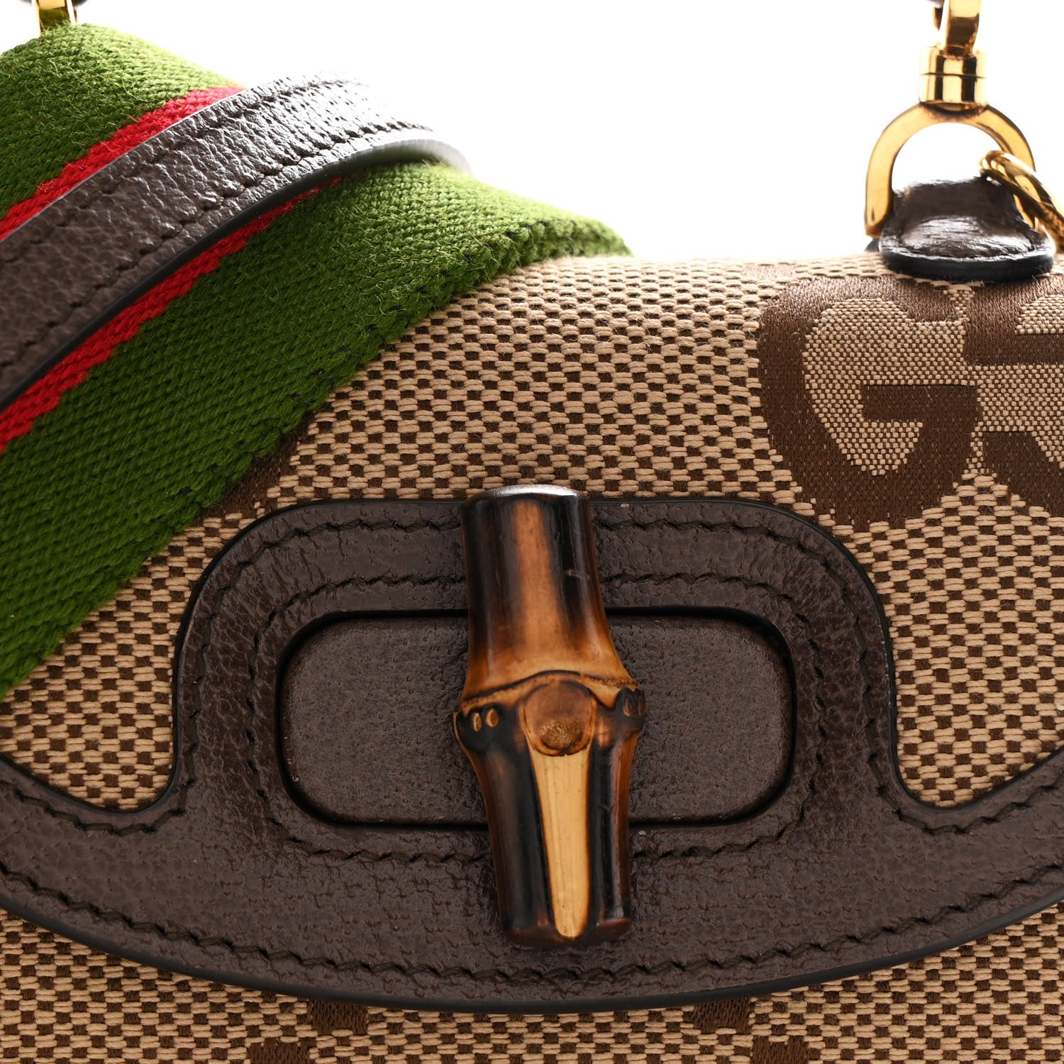 Gucci Monogram Jumbo GG Textured Dollar Calfskin Web Mini Bamboo 1947 Top Handle Bag Camel Ebony New Acero 7 of 10